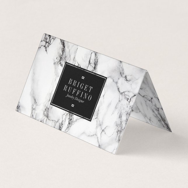 Trendy Black & Grey Marble Jewellery Designer Business Card (Front)