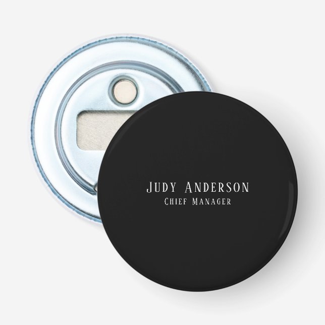 Trendy Black Grey Professional Plain Serif Font Bottle Opener (Front)