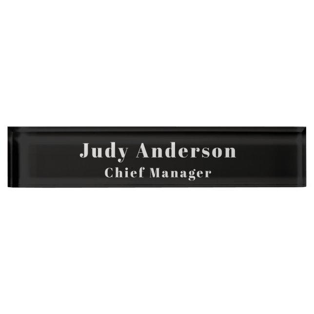Trendy Black Grey Professional Plain Serif Font Nameplate (Front)