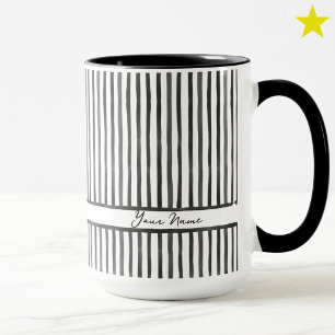 Trendy Black Grey Watercolor Stripes Custom Name  Mug