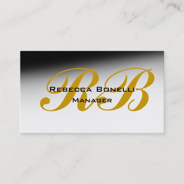 Trendy Black Grey Yellow Monogram Business Card (Front)