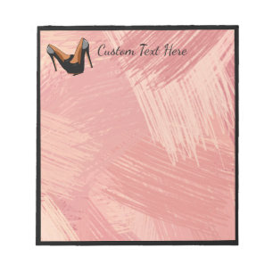 Trendy Black High Heels Pink Paint Brush Strokes Notepad