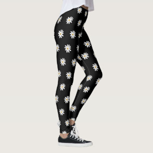 Trendy Black Leggings with Unique Floral Motif