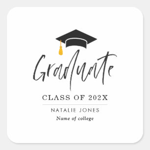 Trendy black lettering graduation square sticker