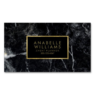 Trendy Black Marble and Printed Gold Texture Magnetic Business Card