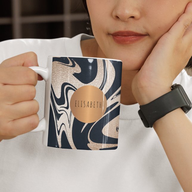 Trendy black marble copper geometric your name coffee mug (Creator Uploaded)