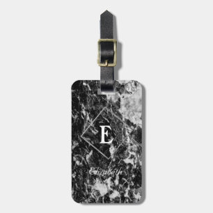Trendy Black  Marble ,Frame Monogram-Personalised Luggage Tag