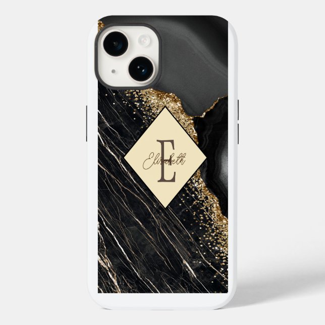 Trendy Black Marble,Gold Sequins Monogram  Case-Mate iPhone Case (Back)