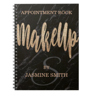 Trendy Black Marble Makeup Champagne Notebook