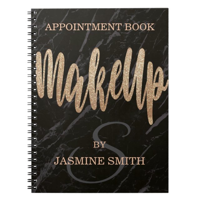 Trendy Black Marble Makeup Champagne Notebook (Front)