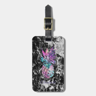 Trendy Black Marble , Pineapple - Personalised Luggage Tag