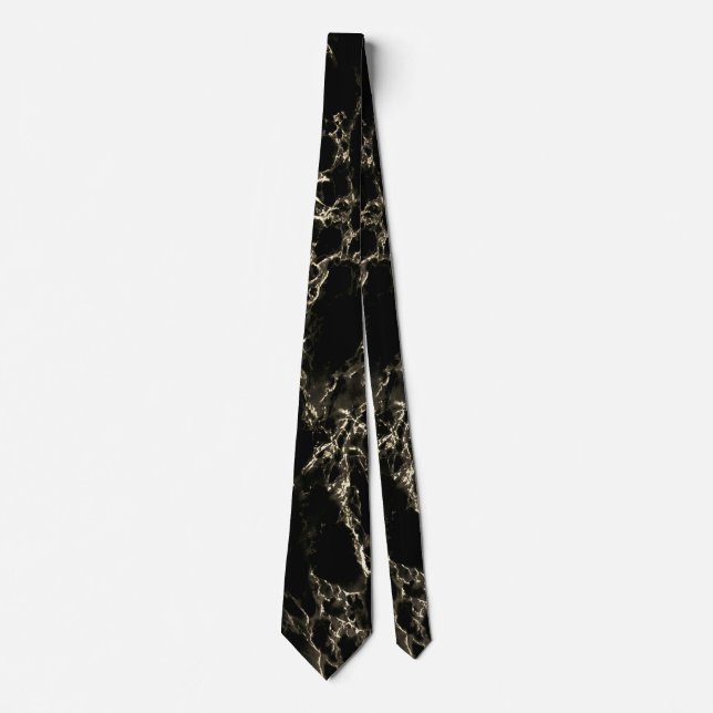 Trendy Black Marble Stone - Black and Gold Tie (Front)