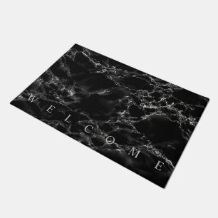 Trendy Black Marble Stone - Welcome  Doormat