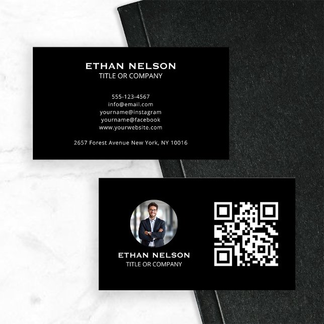 Trendy Black Minimalist Graphic Contact Business Card (Creator Uploaded)