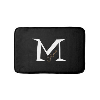 Trendy Black Monogram Add Your Name Simple  Bath Mat