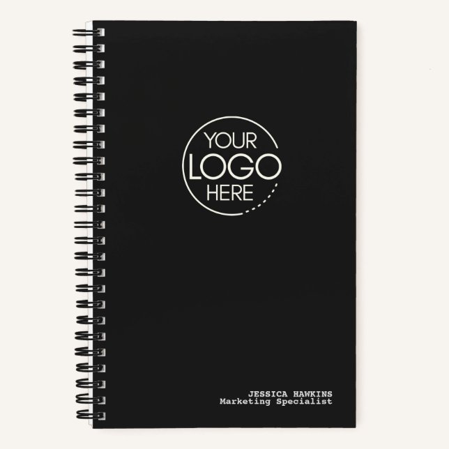 Trendy Black Noir Modern Logo Notebook (Front)