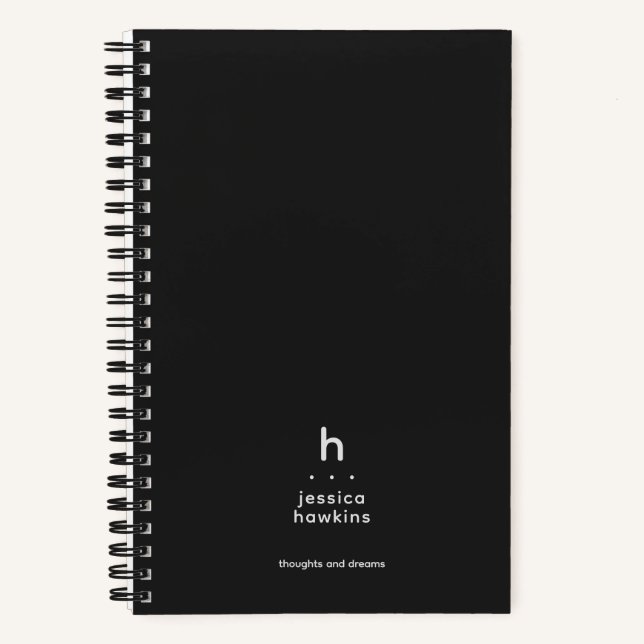 Trendy Black Noir Modern Monogram Notebook (Front)