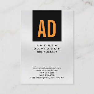 Trendy Black Orange Grey Monogram Business Card