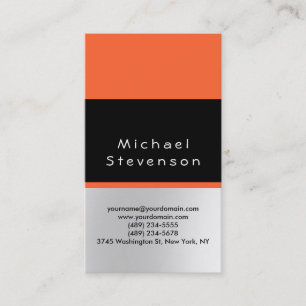 Trendy Black Orange Simple Plain Business Card