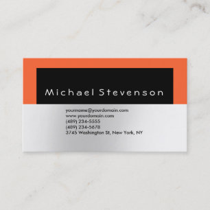 Trendy Black Orange Simple Plain Business Card