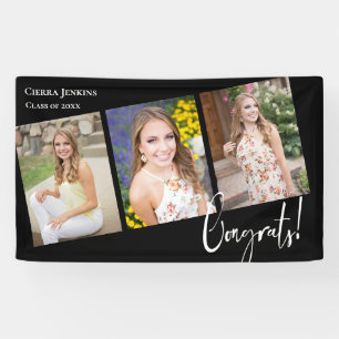 Trendy Black Photo Graduation Party Banner
