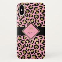 Trendy Black Pink and Gold Leopard Print |Monogram