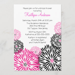 Trendy Black/Pink Flower Bridal Shower Invitation