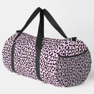Trendy Black & Pink Leopard Fur Effect Rpt Pattern Duffle Bag