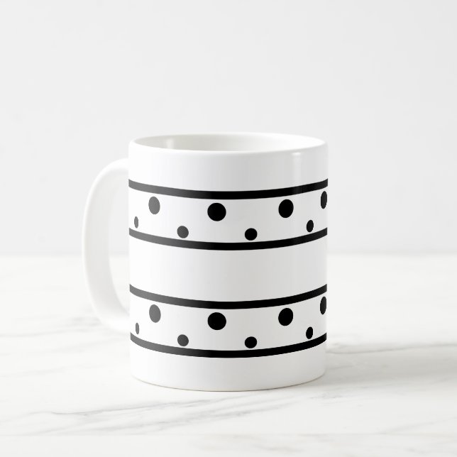 Trendy Black Polka Dots Coffee Mug (Front Left)