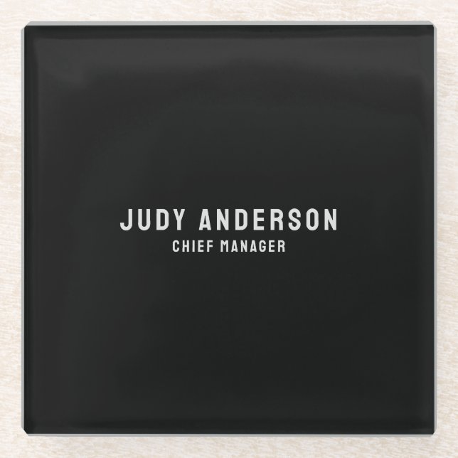 Trendy Black Professional Plain Modern Elegant Glass Coaster (Front)