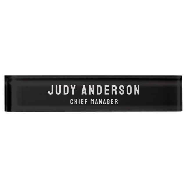 Trendy Black Professional Plain Modern Elegant Nameplate (Front)