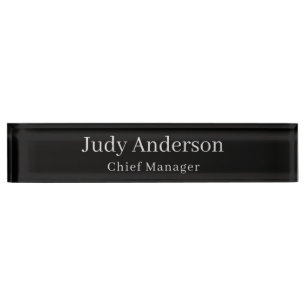 Trendy Black Professional Plain Modern Elegant Nameplate