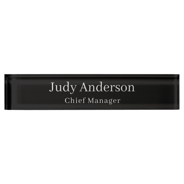 Trendy Black Professional Plain Modern Elegant Nameplate (Front)