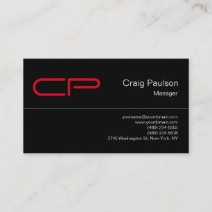 Trendy Black Red Chic Monogram Business Card