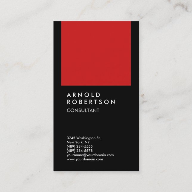 Trendy Black Red Modern Minimalist Plain Business Card (Front)