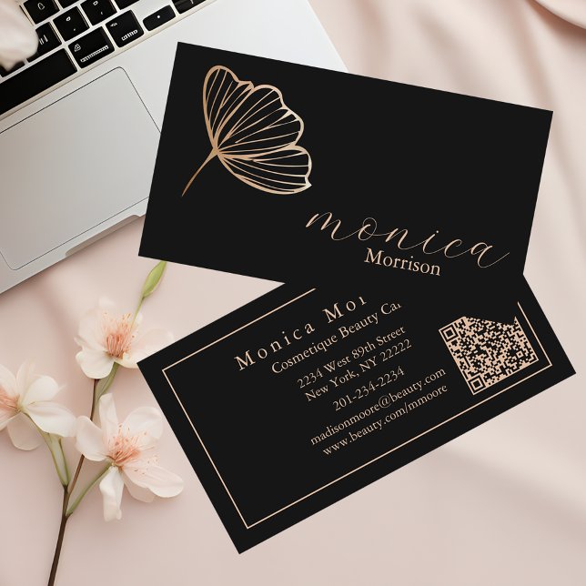 Trendy Black & Rose Gold Hairstylist Business Card (Creator Uploaded)