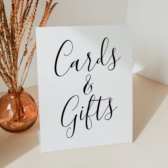Trendy Black Script Wedding Cards and Gifts Pedestal Sign (Creator Uploaded)