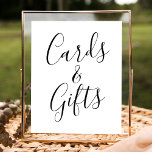 Trendy Black Script Wedding Cards and Gifts Sign<br><div class="desc">Add a touch of sophistication to your event with this elegant "Cards and Gifts" sign, featuring sleek black script on a crisp white background. Perfect for weddings, bridal showers, baby showers, and birthday parties, this versatile sign helps guests know exactly where to place their cards and gifts while enhancing your...</div>
