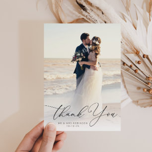 trendy black script wedding photo thank you