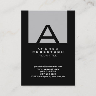 Trendy Black Silver Grey Monogram Business Card