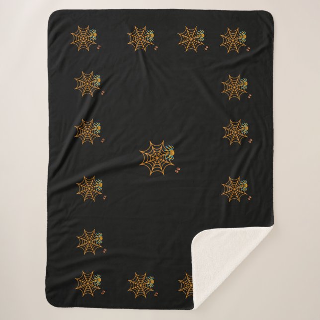 trendy black spider web Sherpa blanket (Front)