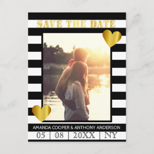 Trendy black striped photo postcard