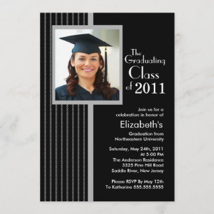 Trendy Black Stripes Photo Graduation Invitation
