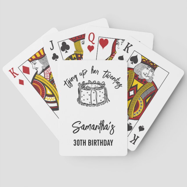 Trendy Black Tying Up Her Twenties 30th Birthday Playing Cards (Back)