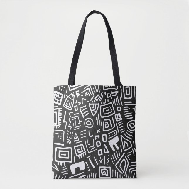 Trendy Black & White Abstract Pattern Tote Bag (Front)