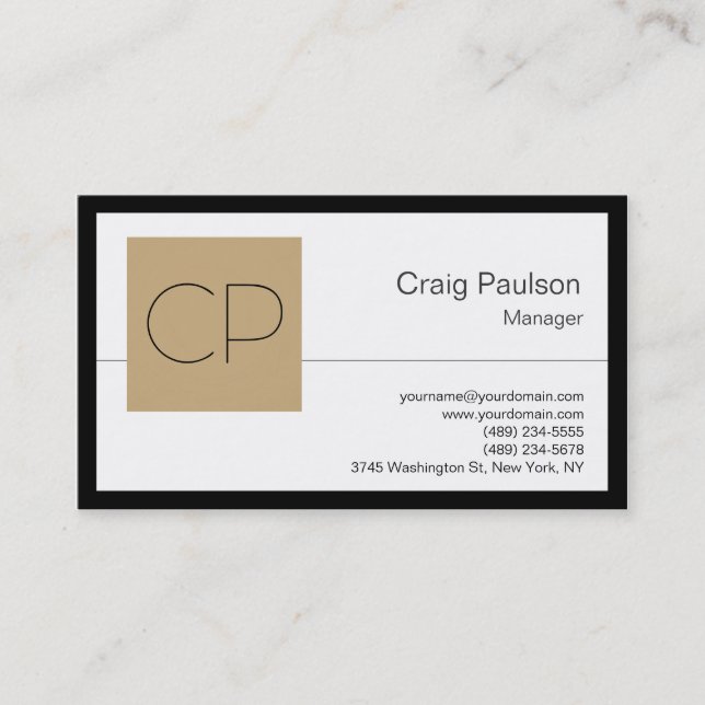 Trendy Black White Beige Monogram Business Card (Front)