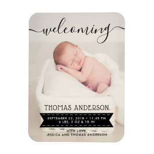 Trendy Black & White Birth Announcement Magnet