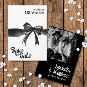 Trendy Black White Bow Modern Simple Wedding RSVP Card