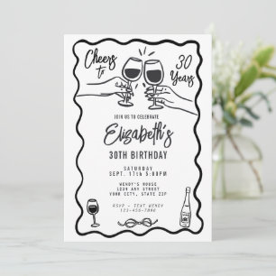 Trendy Black & White Cheers to 30 Years Birthday  Invitation