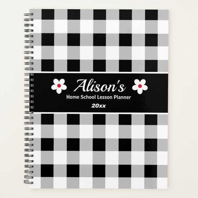 Trendy Black White Chequered Home School Lesson Planner (Front)
